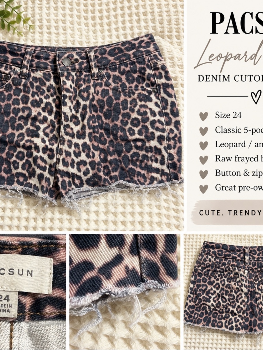PacSun Leopard-Print Denim Cutoff Shorts - Brown & Black